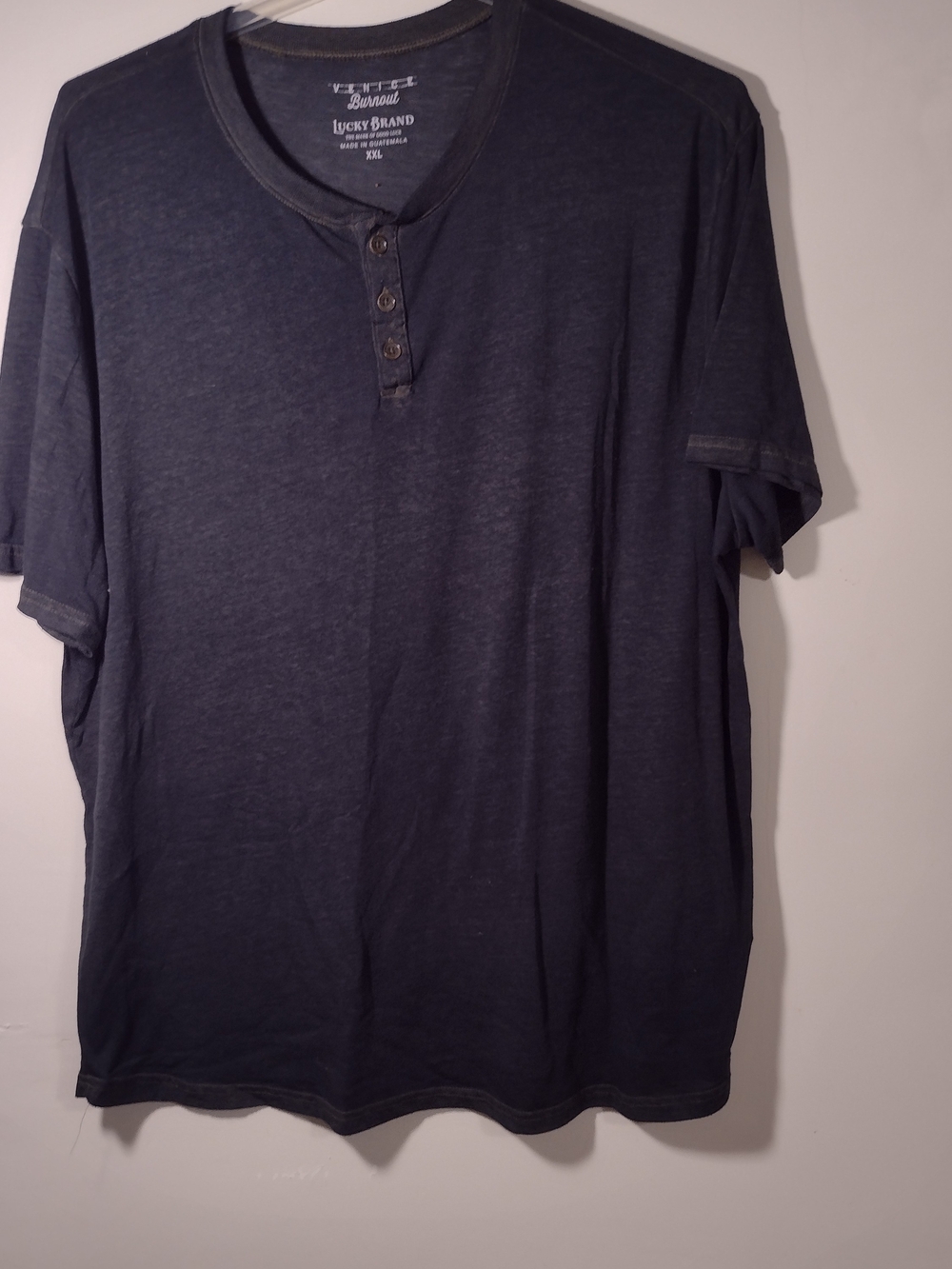 Lucky Brand Men's Short-Sleeve Henley in Grey Burnout Sz Xxl